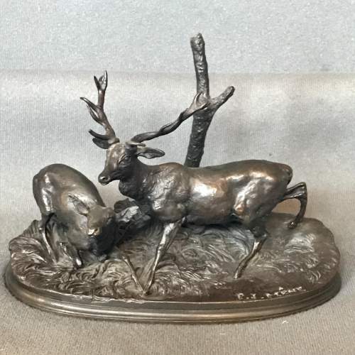 P J Mene Bronze of a Stag and a Deer image-1