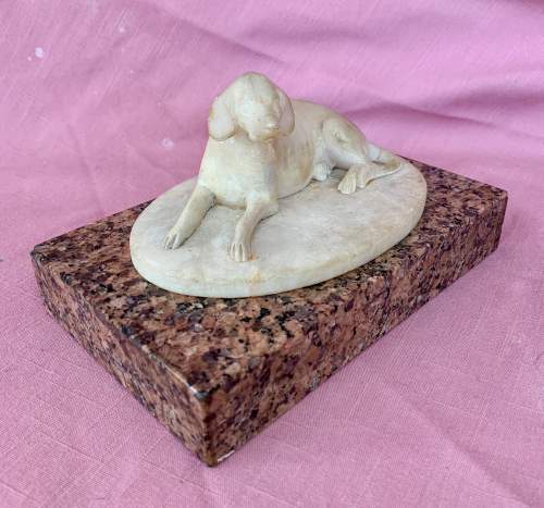 19th Century French Alabaster Carving of a Recumbent Dog image-1