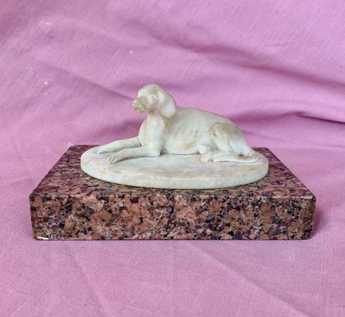 19th Century French Alabaster Carving of a Recumbent Dog image-2
