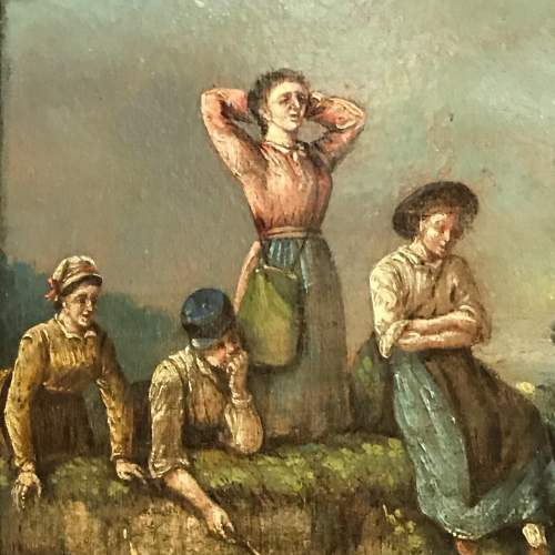 19th Century Oil on Board Landscape with Figures image-2