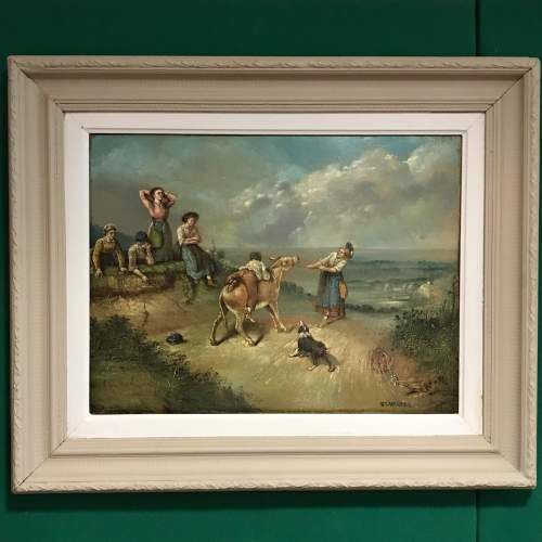 19th Century Oil on Board Landscape with Figures image-1