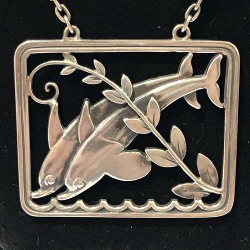 Georg Jensen Double Dolphin Silver Pendant Necklace image-1