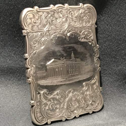 Victorian Silver Castle Top Engraved Card Case by Nathaniel Mills image-1