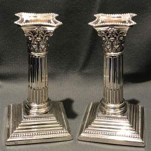 Pair of Victorian Corinthian Column Silver Candlesticks