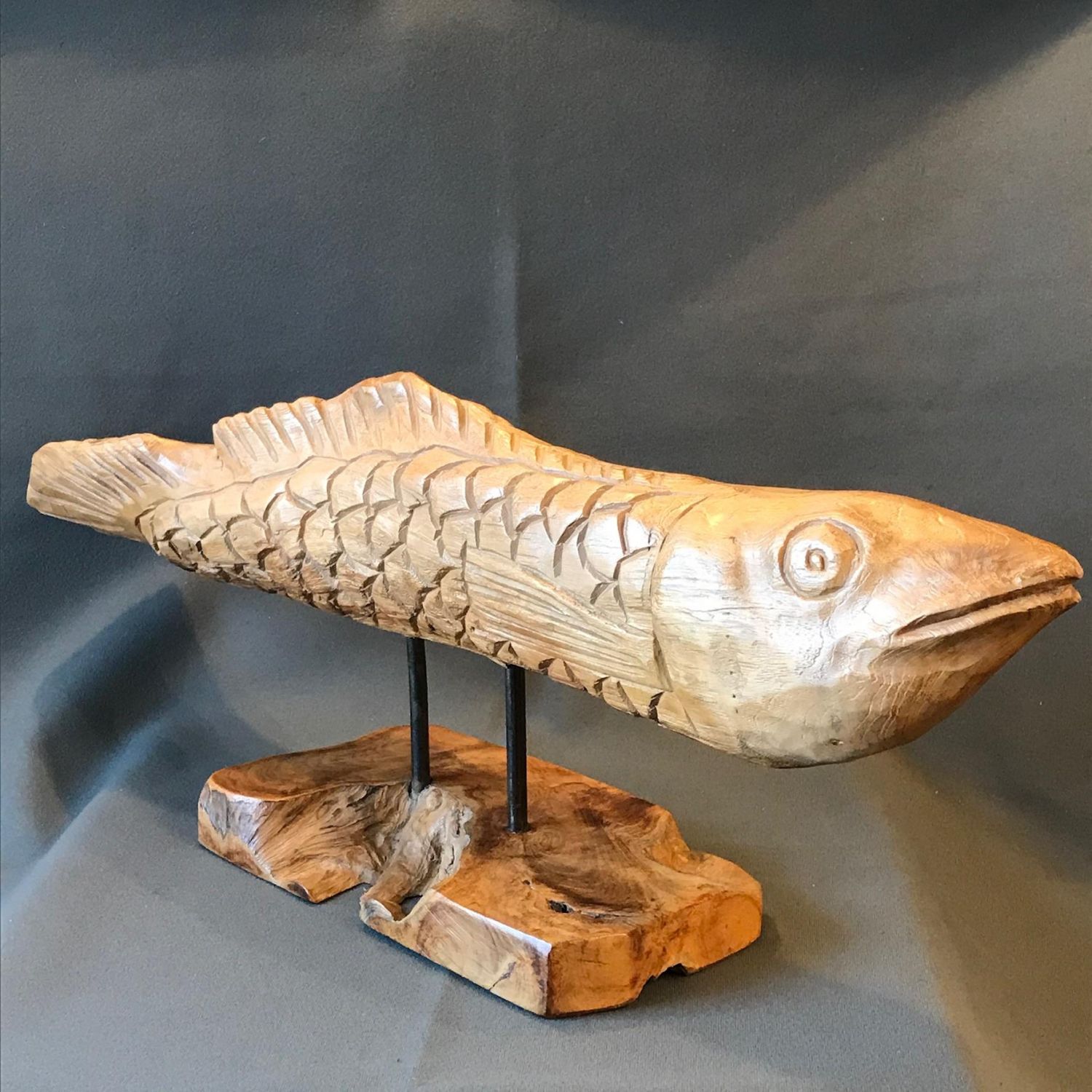 Hand Carved Stylised Wooden Fish Decorative Antiques