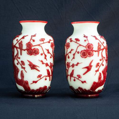 A Fabulous Pair of Chinese Peking Overlay Glass Vases image-1