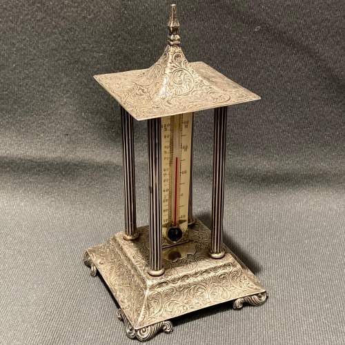Early Victorian Joseph Wilmore Silver Pagoda Thermometer image-1