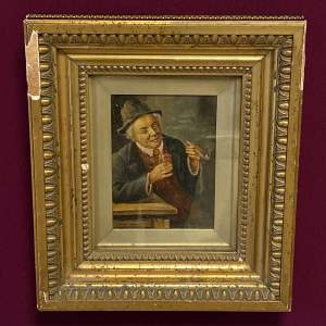 19th Century Oil on Canvas of a Man with a Pipe