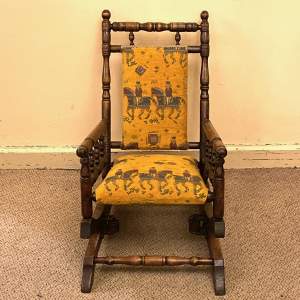 19th Century Upholstered Childs American Rocking Chair