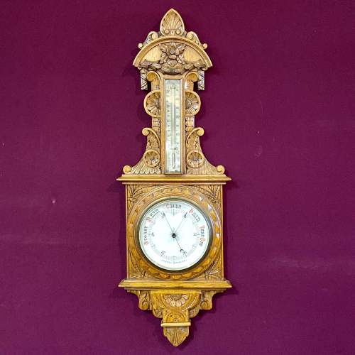 Carved Victorian Aneroid Barometer image-1