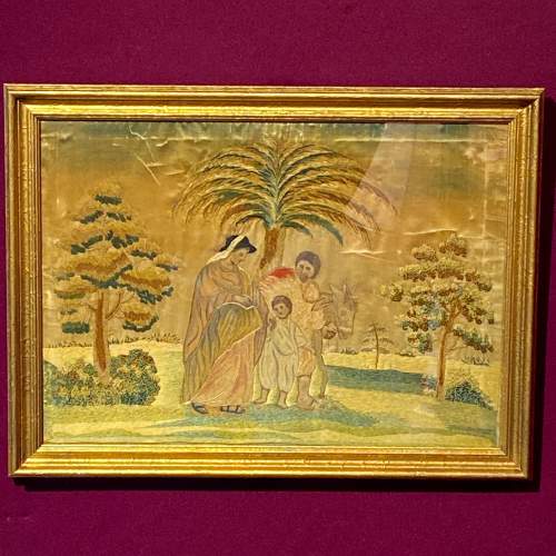 18th Century Silkwork Picture of a Family Scene image-1