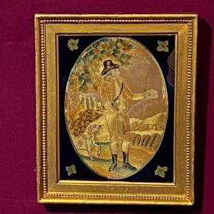 18th Century Silkwork Picture of a Huntsman
