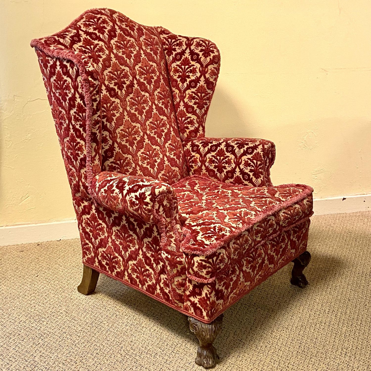 Late 19th Century Upholstered Wing Back Armchair Antique