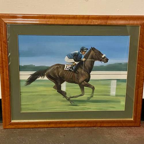 Graham Turner Oil on Canvas of a Horse and Jockey image-1