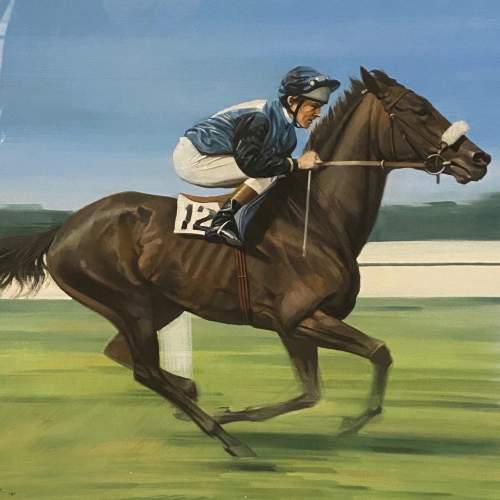 Graham Turner Oil on Canvas of a Horse and Jockey image-2