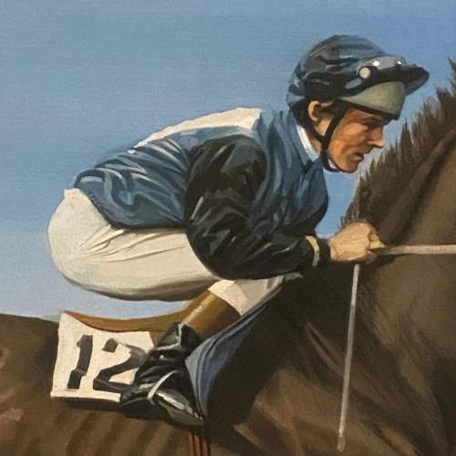 Graham Turner Oil on Canvas of a Horse and Jockey image-3