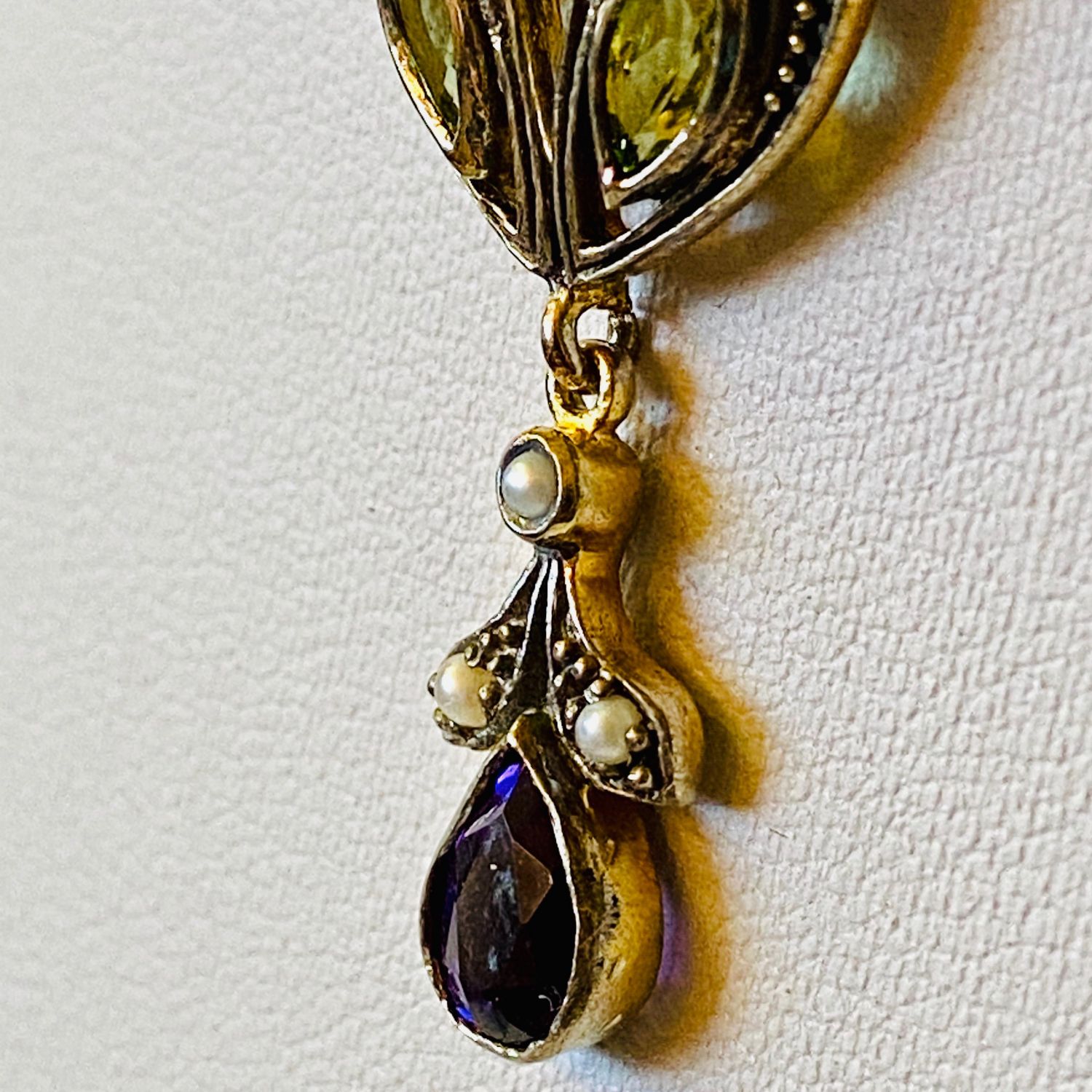 Suffragette Vintage Gold Amethyst Peridot and Pearl Pendant - Jewellery ...