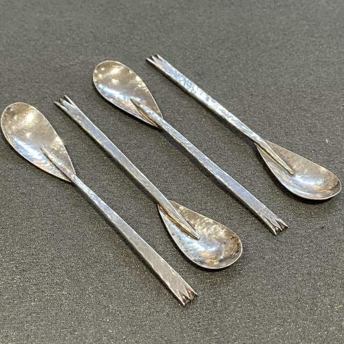 Set of Four Hand Hammered Silver Coffee Spoons image-1