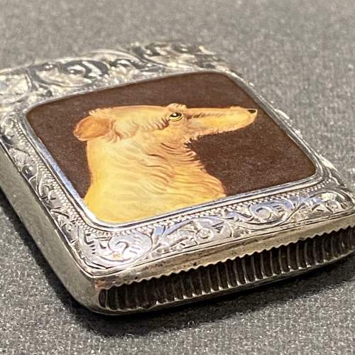 Victorian Silver and Enamel Vesta with a Lurcher Dog Portait image-6