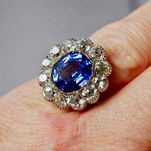 Ceylon Natural Unheated Blue Sapphire Old Mine Cut Diamond Ring image-4