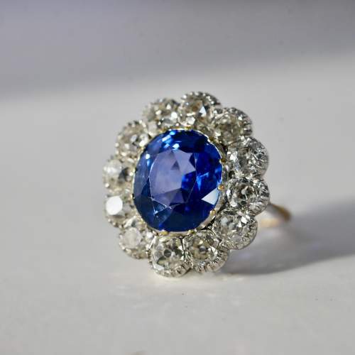 Ceylon Natural Unheated Blue Sapphire Old Mine Cut Diamond Ring image-1