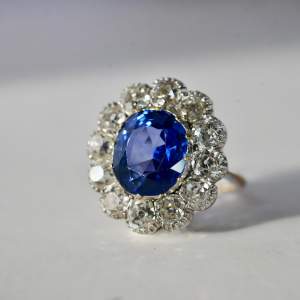 Ceylon Natural Unheated Blue Sapphire Old Mine Cut Diamond Ring