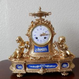 French Eight Day Gilded Bronze Ormolu Clock