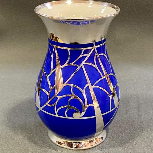 Friedrich Deusch Art Deco Blue Vase with Silver Overlay image-1