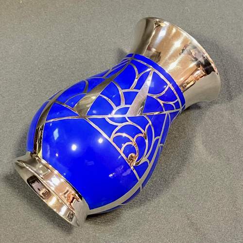 Friedrich Deusch Art Deco Blue Vase with Silver Overlay image-2