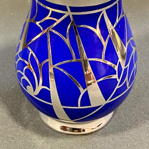 Friedrich Deusch Art Deco Blue Vase with Silver Overlay image-4