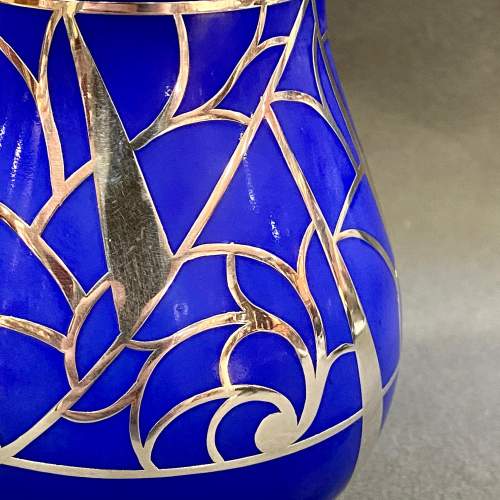 Friedrich Deusch Art Deco Blue Vase with Silver Overlay image-3
