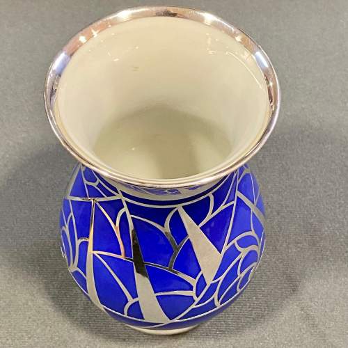 Friedrich Deusch Art Deco Blue Vase with Silver Overlay image-5