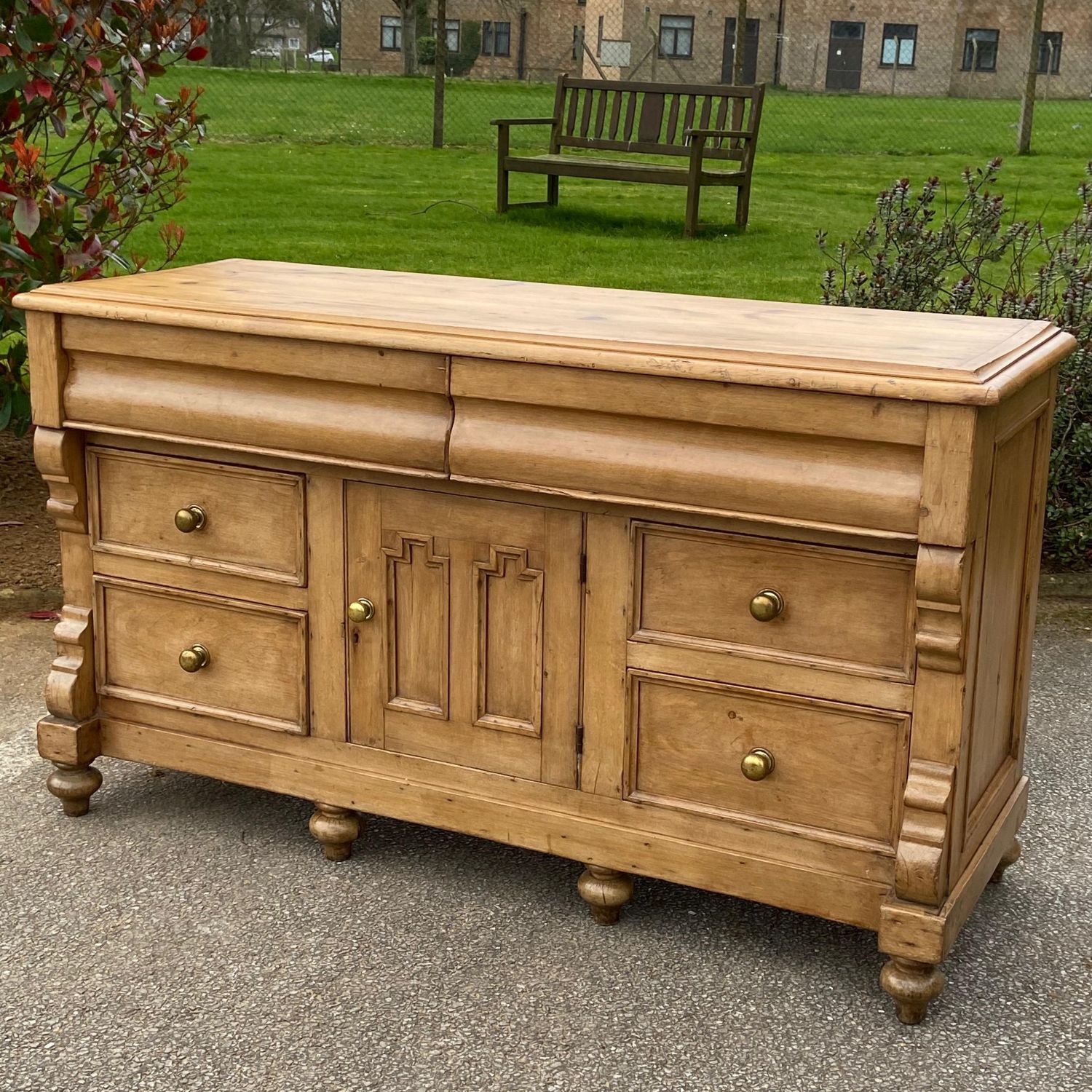 Victorian Pine Dresser Base With Serpentine Top Drawers Other