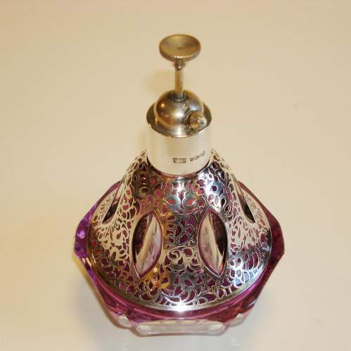 Victorian Mappin and Webb Silver Overlay Scent Atomiser image-1