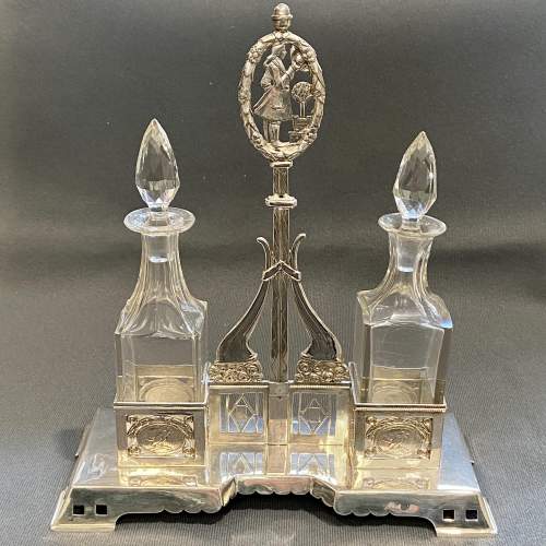 Unusual Silver Oil and Vinegar Bottle Stand image-1