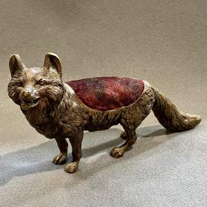 Antique Austrian Cold Painted Bronze Fox Pin Cushion