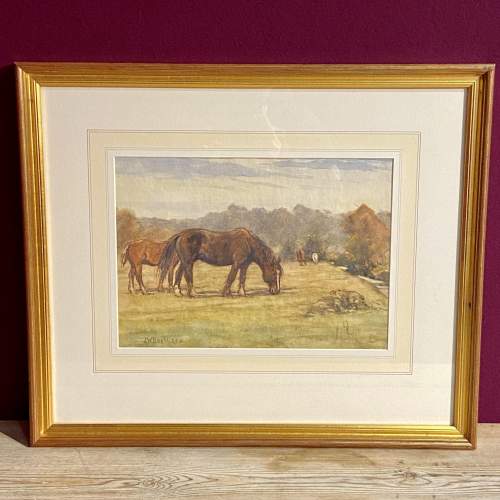 Grazing Horses Watercolour by James William Booth RCA image-1