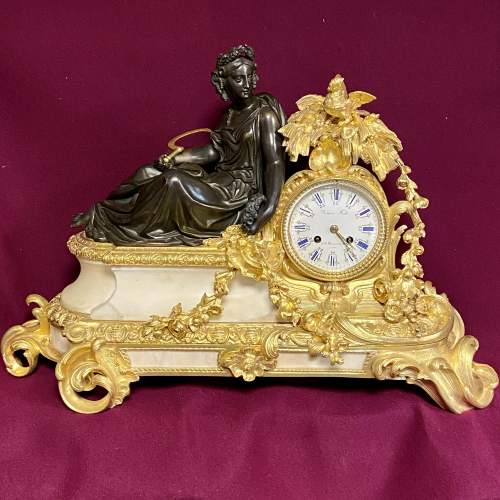 French Bronze and Gilded Bronze Clock with Maiden image-1