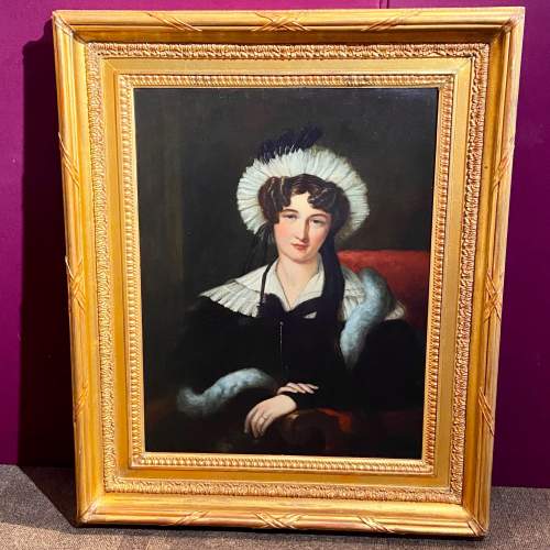 Stunning Large 19th Century Oil on Canvas Portrait of a Lady image-1