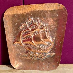 Large Arts and Crafts Copper Handmade Ship Wall Plate