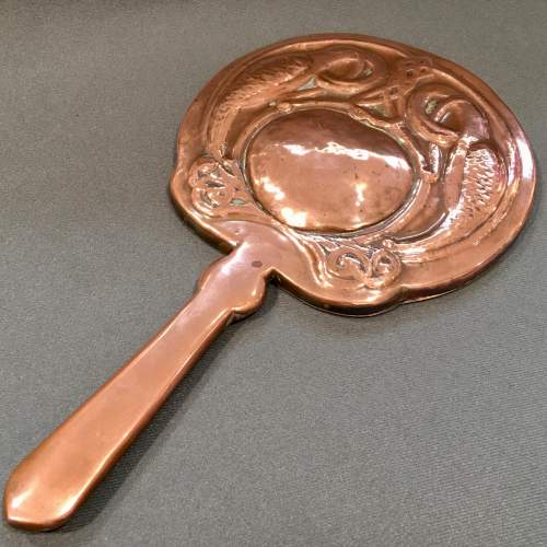 Rare Arts and Crafts Copper Hand Mirror image-1