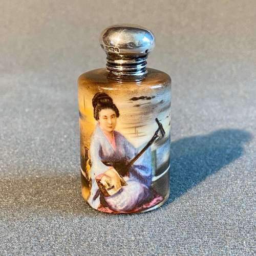 Early 20th Century Silver Top Painted Geisha Scent Bottle image-1