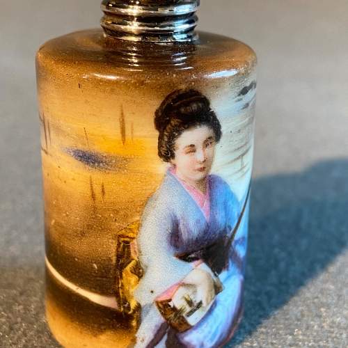Early 20th Century Silver Top Painted Geisha Scent Bottle image-2