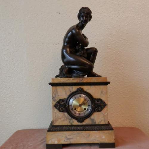 French Bronze and Sienna Marble Mantel Clock Circa 1830 image-1