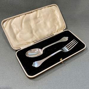 Early 20th Century Cased Silver Christening Set