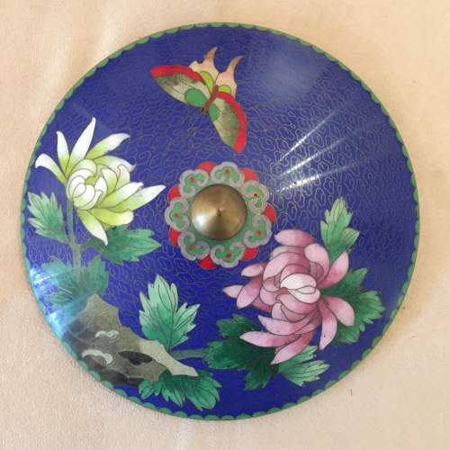 Japanese Cloisonne Bowl And Cover Standing On a Carved Base image-4