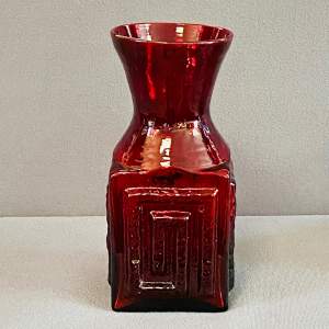 Dartington Red Glass Greek Key Vase by Frank Thrower