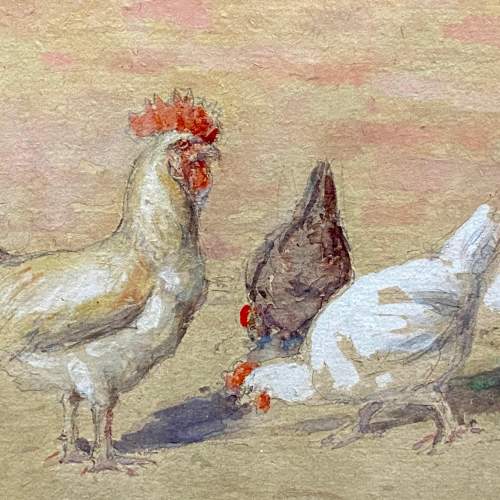 Signed Watercolour of Farmyard Chickens and Cockeral image-2