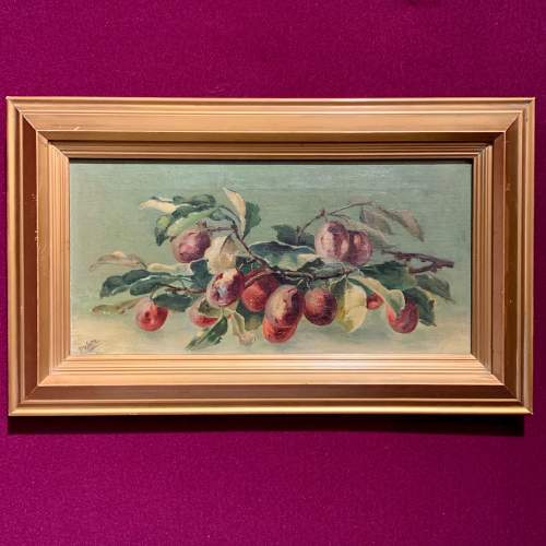 Early 20th Century Ruby White Oil on Canvas Painting of Plums image-1