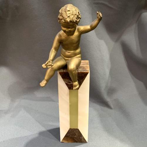 1920s Spelter Figure of a Putti sat on a Marble Column image-1